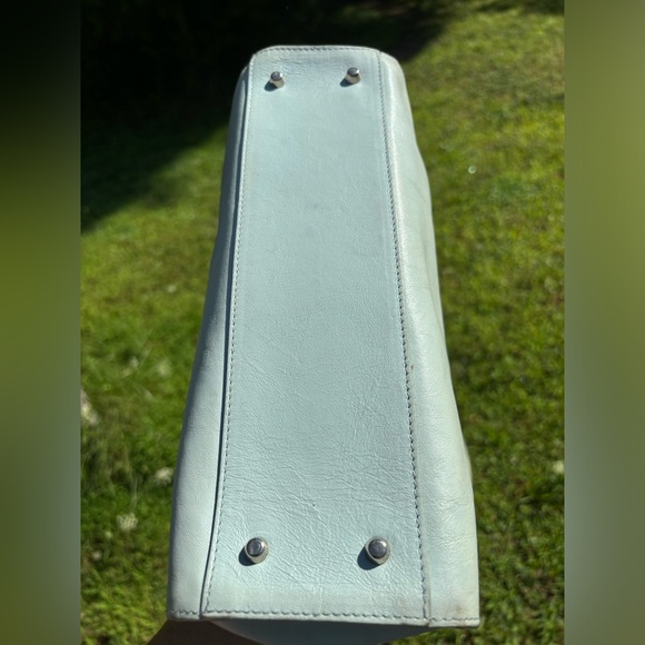 Furla Greta GUC+ Vintage Aqua Leather Double Handle Y2K Satchel Shoulder Bag - Picture 8 of 12